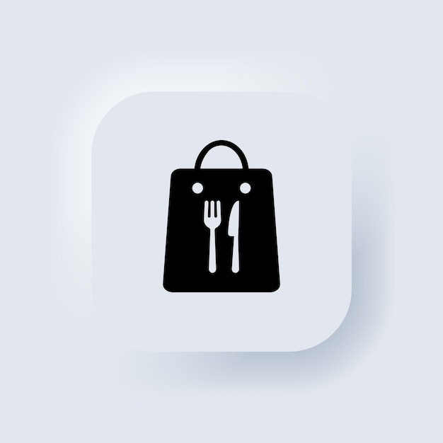 음식 가방 라인 아이콘을 가져가세요. 매일의 식사. 테이크아웃 런치 서비스. Neumorphic Ui Ux 흰색 사용자 인터페이스 웹 버튼입니다. 뉴모피즘. 벡터 Eps 10입니다.