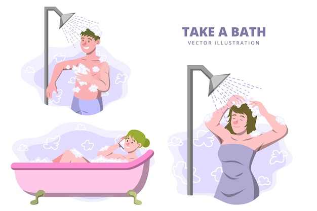Fare un bagno - illustrazione vettoriale di attività