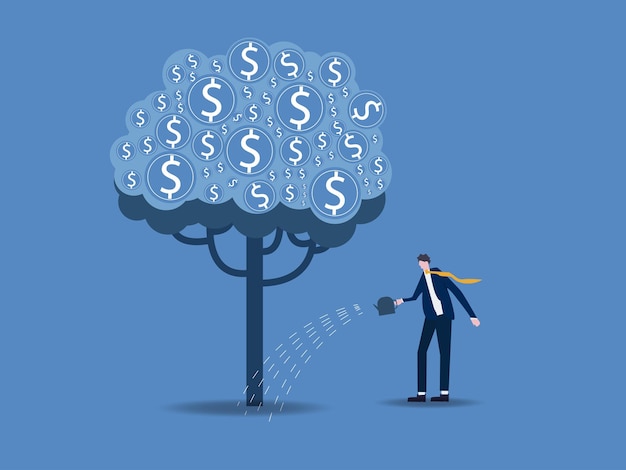 Prenditi cura della crescita dell'albero aziendale illustrazione vettoriale del concetto di business e investimento