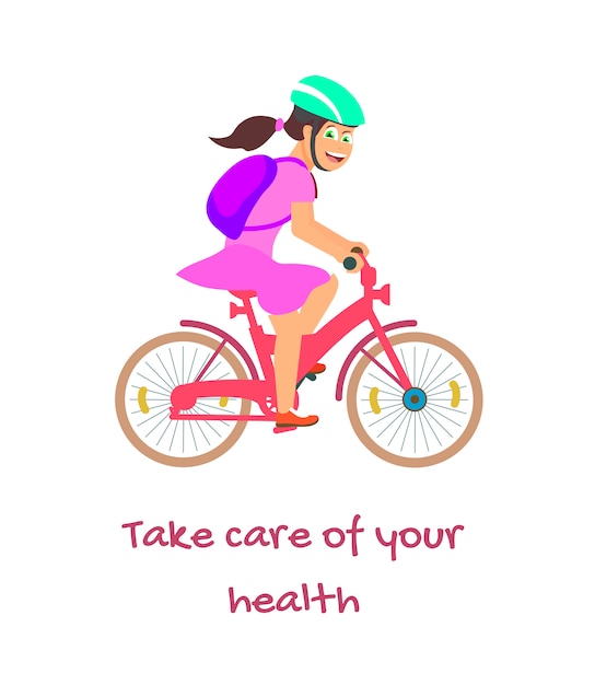 Vector take care of your health. cyclist woman, health lifestyle