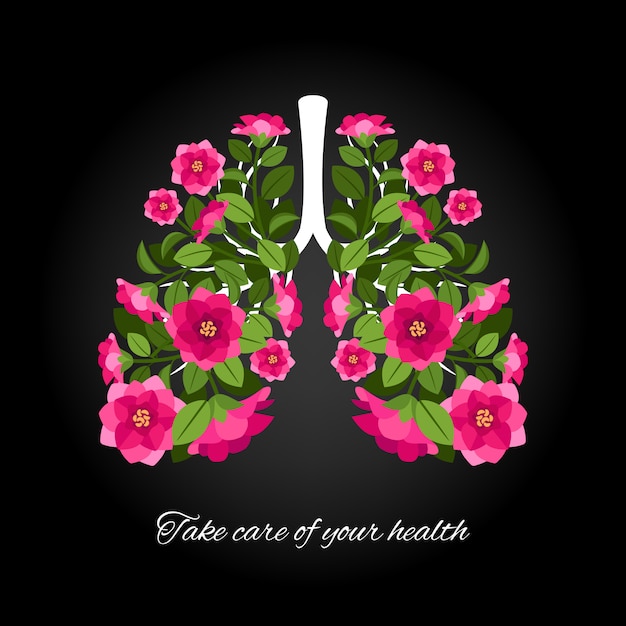 Take care of your health. Human lungs blooming flowers