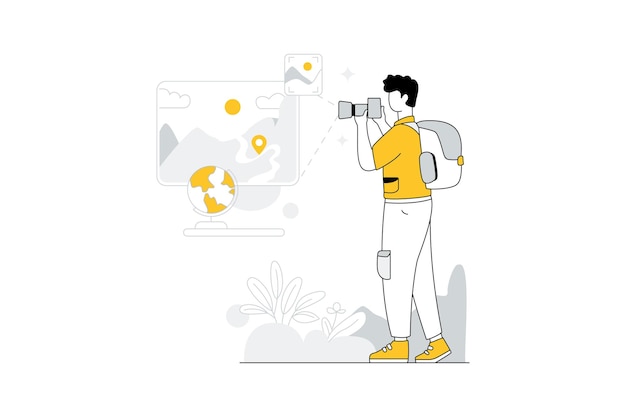 Premium Vector | Take photos of the trips vector characters line