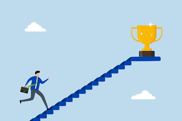 Take small steps to achieve big goal Confident entrepreneurs progress  steadily by taking gradual s | Premium Vector