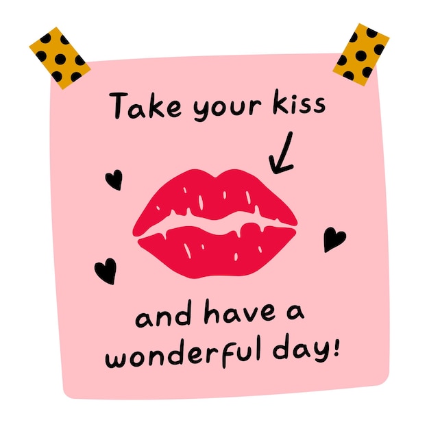 벡터 키스하고 멋진 하루를 스티커 메모로 만드십시오.