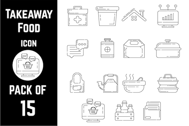 Takeaway Food Concept icon pack bundle lineart vector template