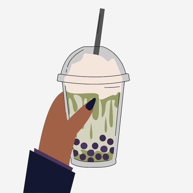 Takeaway green bubble tea lemonade cups with a plastic lid Vector illustration