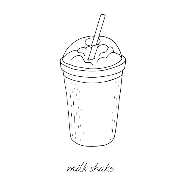 Takeaway milkshake in glass with lid on a white background black and white