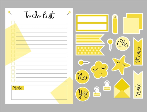 Takenlijst sjabloon. Set takenlijst en stickers. Lay-out in A6.