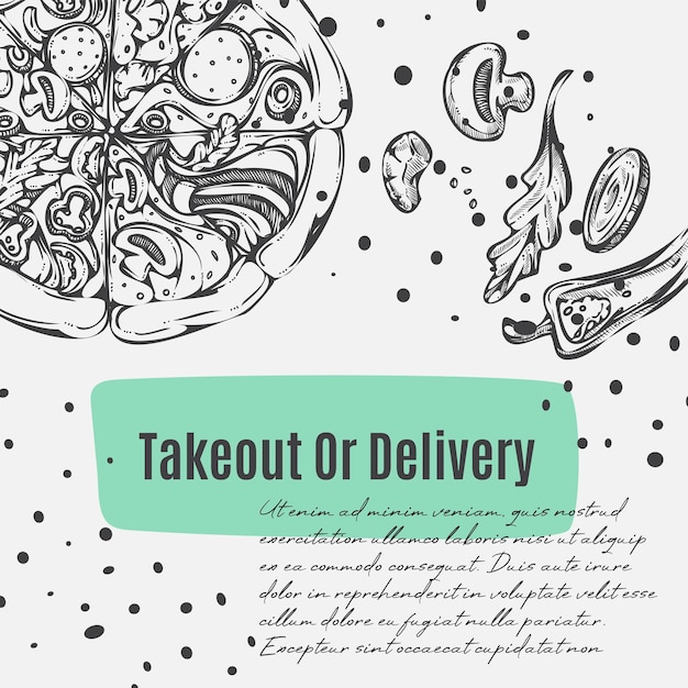 Vector takeout or delivery of pizza, pizzeria or cafe