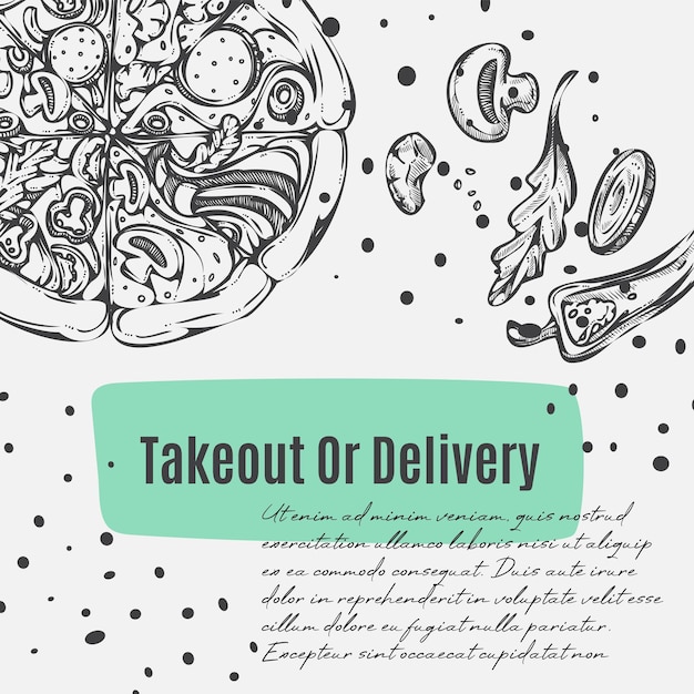 Takeout or delivery of pizza, pizzeria or cafe