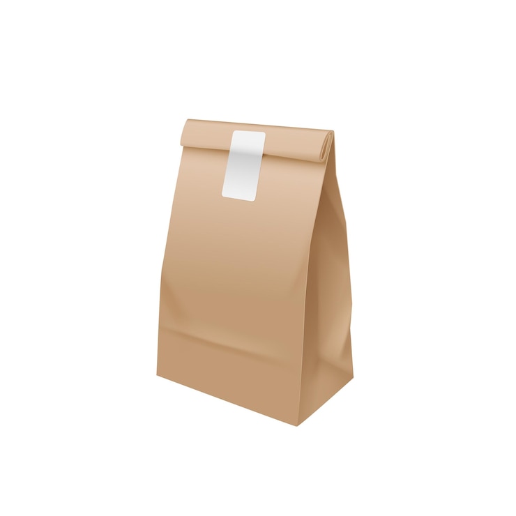 Vector takeout food craft package template brown bag mockup for pack design realistic takeaway fast food pouch mock up set isolated vector illustration