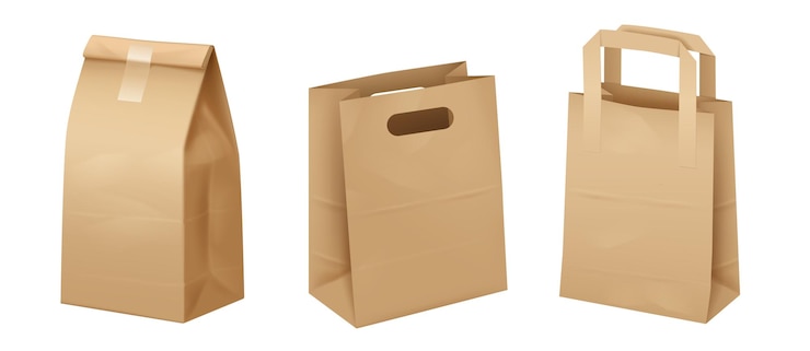 Vector takeout paper bags realistic vector illustration set