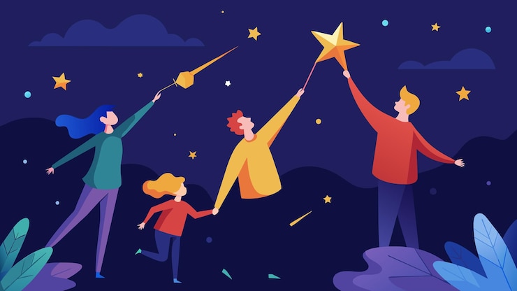 Vector takes turns making wishes upon the shooting stars that lit up the dark canvas of the sky vector