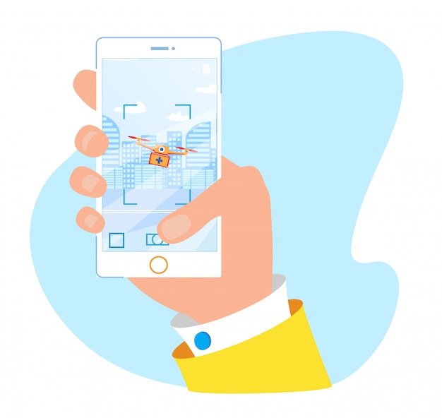 Prendendo quadcopter foto con fotocamera mobile moderna