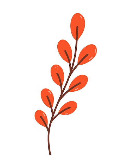 Takje met oranje bladeren geïsoleerd op een witte achtergrond hand getekende vlakke afbeelding botanische clipart