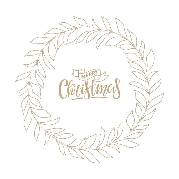 Takjes krans met Merry Christmas tekst. Frosty greens cirkel natuurlijke frame. vector illustratie