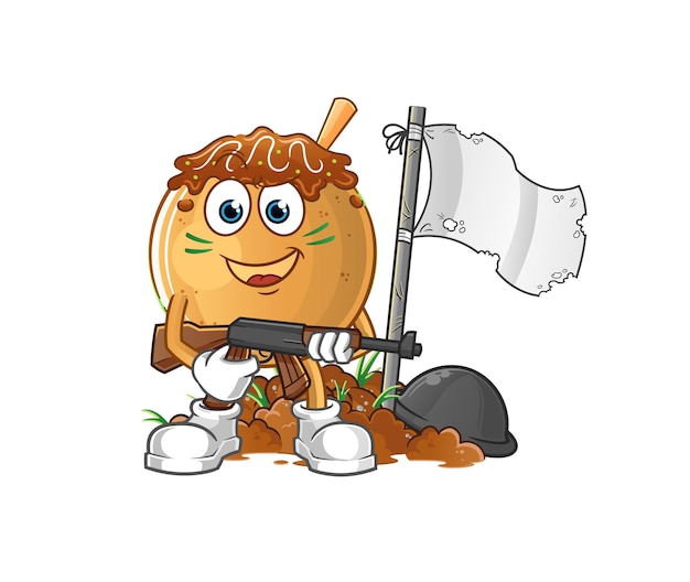 Takoyaki army character. cartoon mascot vector