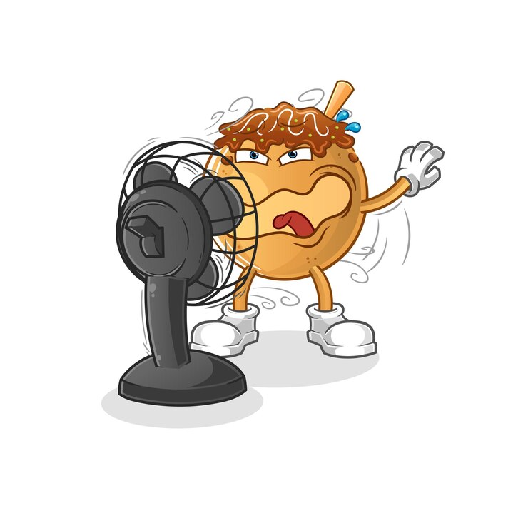 Vector takoyaki in front of the fan character. cartoon mascot vector
