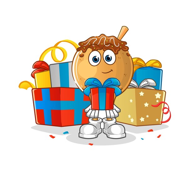 Takoyaki geeft geschenken mascotte. cartoon vector