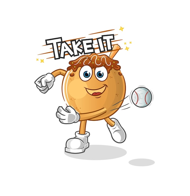 Takoyaki gooien honkbal vector. stripfiguur