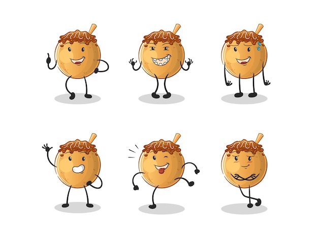 Takoyaki happy set character. cartoon mascot vector