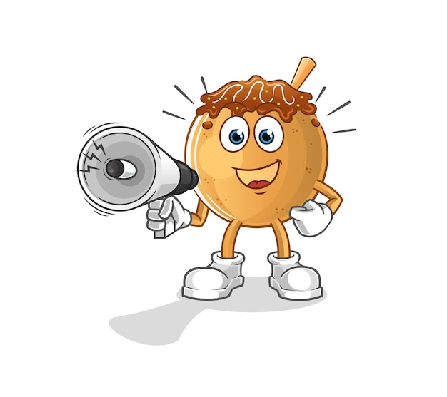 Takoyaki holding hand loudspeakers vector. cartoon character