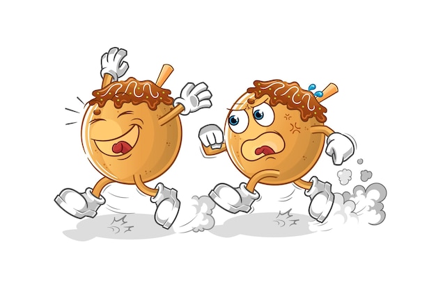 Takoyaki speelt een achtervolgingscartoon. cartoon mascotte vector