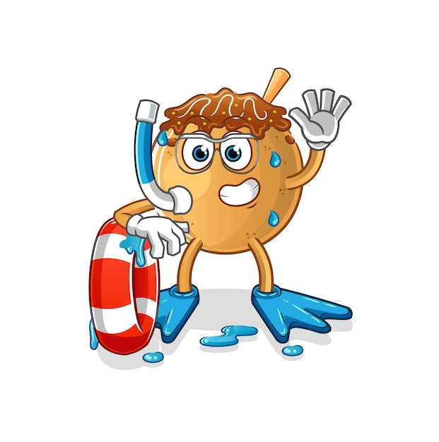 Takoyaki swimmer with buoy mascot. cartoon vector