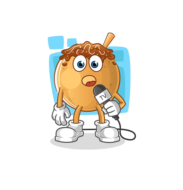 Takoyaki tv-verslaggever cartoon. cartoon mascotte vector