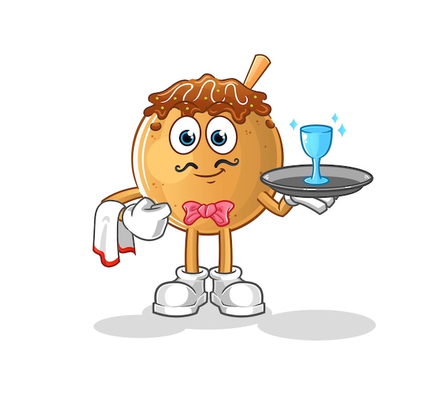 Takoyaki waiter cartoon. cartoon mascot vector