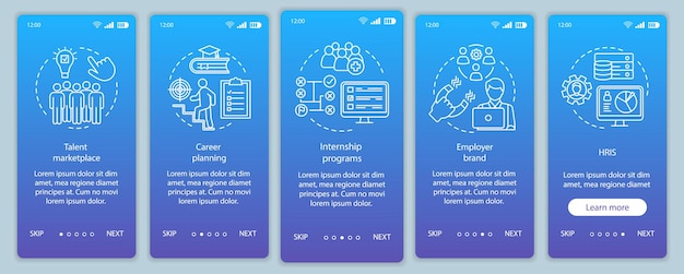 Talentbeheer onboarding mobiele app paginascherm vectorsjabloon