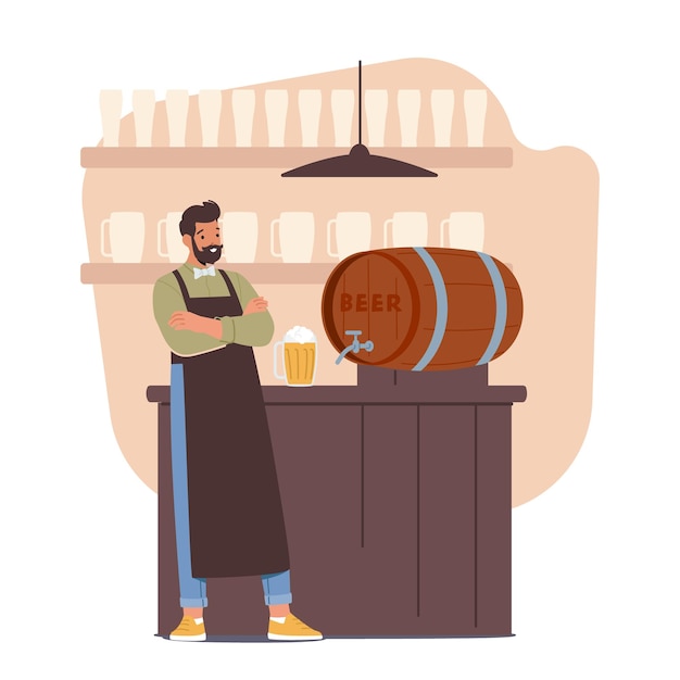 Talented Bartender Male Character Curating Craft Beer Selections Offering Unique Flavors And Styles Creating A Memorable And Enjoyable Drinking Experience Cartoon People Vector Illustration