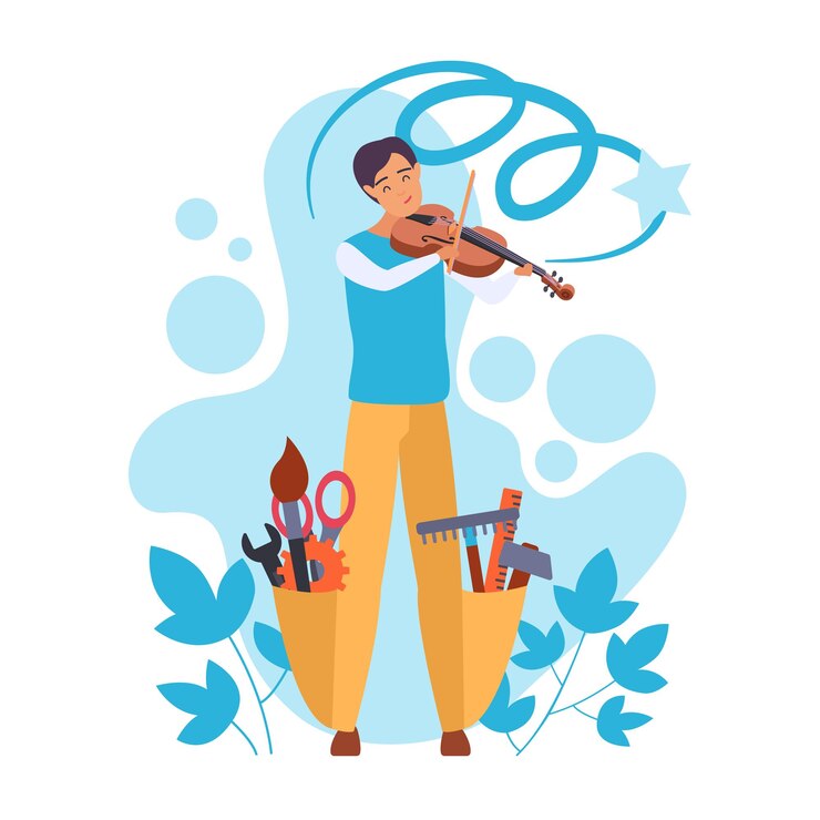 Vector talented violinist playing violin psychological portrait of creative artist