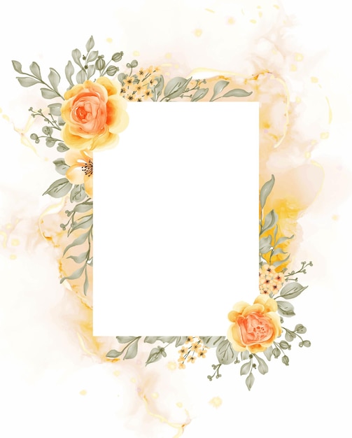 Talitha rose yellow orange flower frame background with white space rectangle