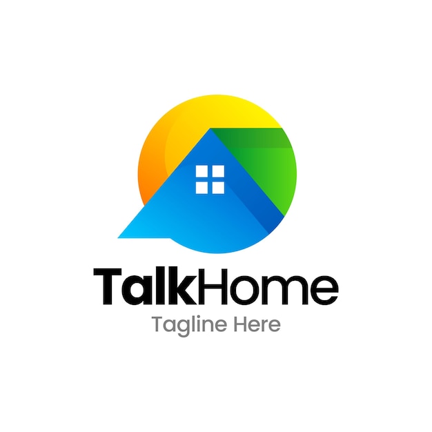 Talk chat house gradient logo design
