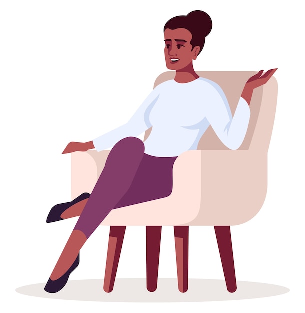 Vector talkative person sitting in relaxed pose semi flat rgb color vector illustration