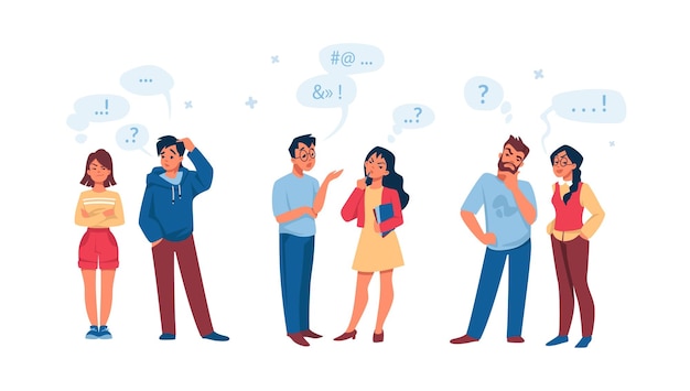 Premium Vector | Talking people men and women communication collection of asking thinking and wondering male and female isolated confused persons with speech bubbles vector bad conversation set Premium Vector | Talking people men and women communication collection of asking thinking and wondering male and female isolated confused persons with speech bubbles vector bad conversation set