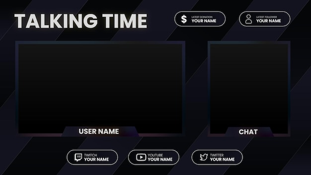 Vector talking time stream overlay facecam and chatbox black theme