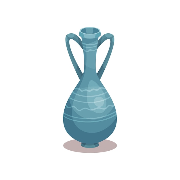 Высокая синяя амфора с орнаментом старый керамический кувшин с двумя ручками и узкой шеей плоская векторная икона гончарного кувшина для вина