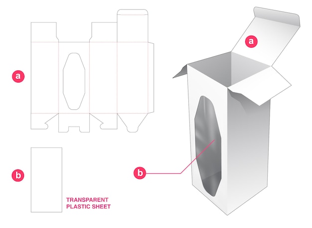Высокая коробка и витрина с шаблоном для высечки из прозрачного пластикового листа