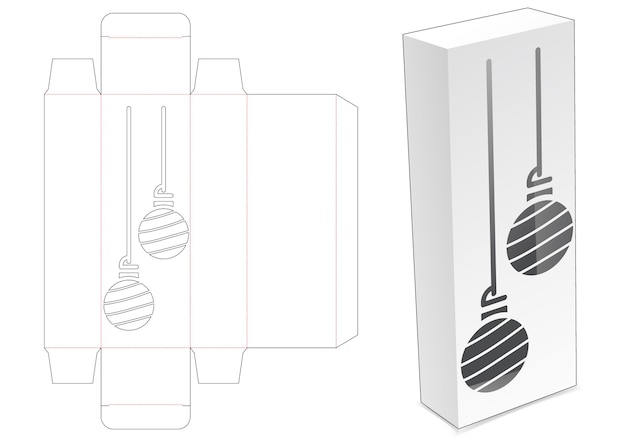 크리스마스 공 창이 있는 키 큰 상자 다이 컷 템플릿