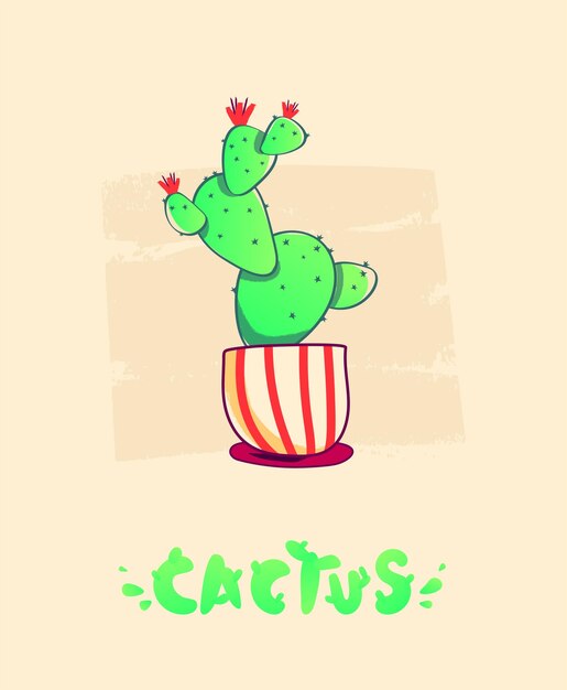 Vector a tall cactus in a striped pot vector graphics