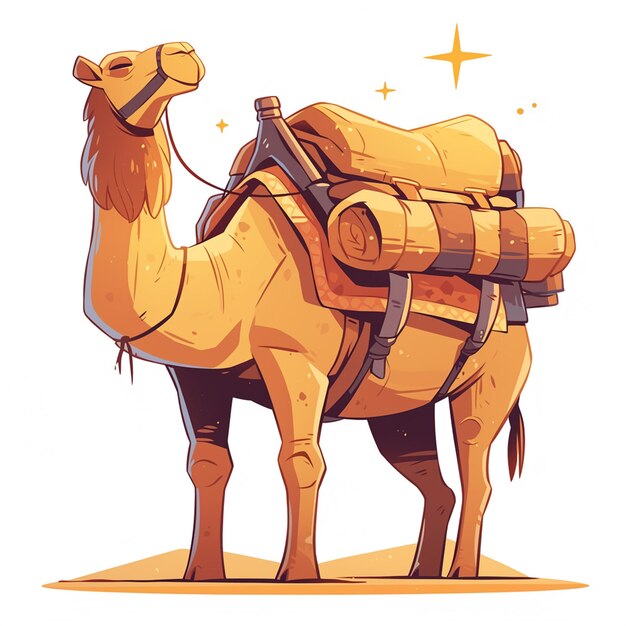 Vector a tall camel courier cartoon style