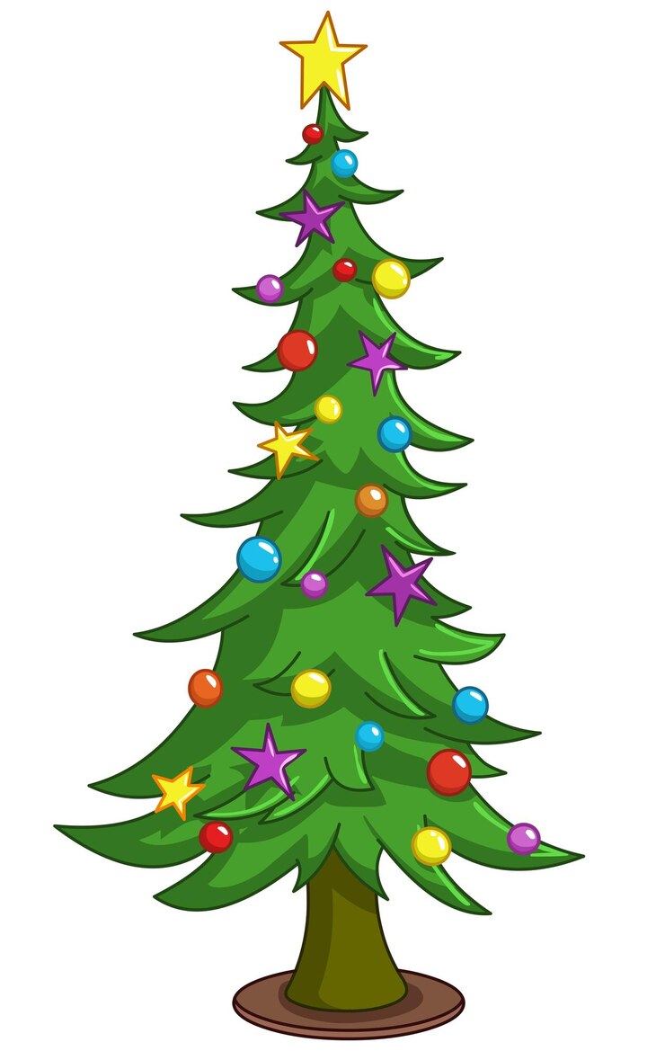 वेक्टर tall christmas tree with star and bauble ornaments