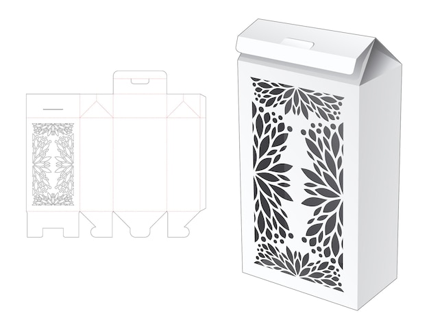 Tall house packaging with stenciled pattern die cut template and 3d mockup