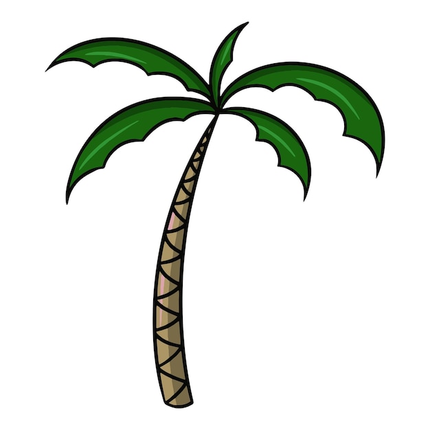 Tall palm tree with green leaves vector cartoon illustration