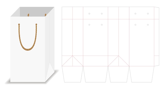 Vector tall paper bag packaging mockup with dieline