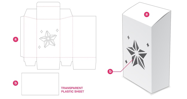 Высокая наклонная коробка со звездообразным окном и шаблоном для высечки из прозрачного пластикового листа