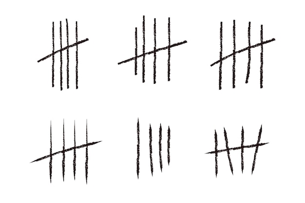 Tally marks lines or sticks hand drawn isolated on white