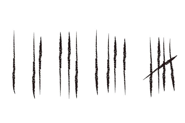 Il conteggio segna linee o bastoni disegnati a mano isolati su bianco